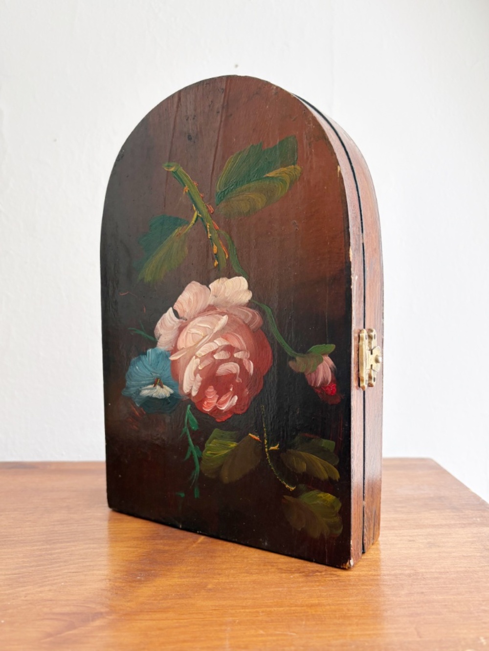 Vintage Wooden Key Cabinet with Floral